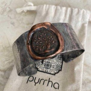 Rare?Pyrrha Fidelity Wide Heavy Sterling Silver & Bronze Cuff Bracelet